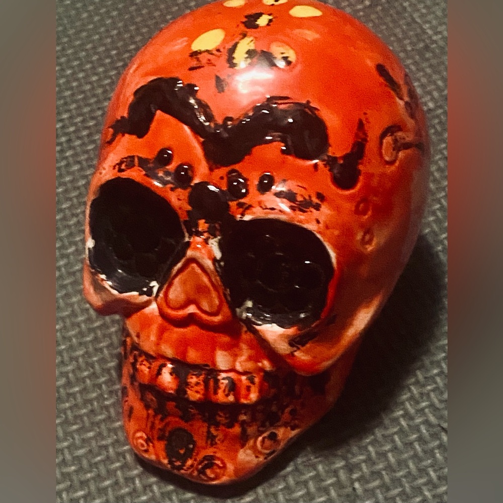 Handcrafted Orange Skull Art Decor.